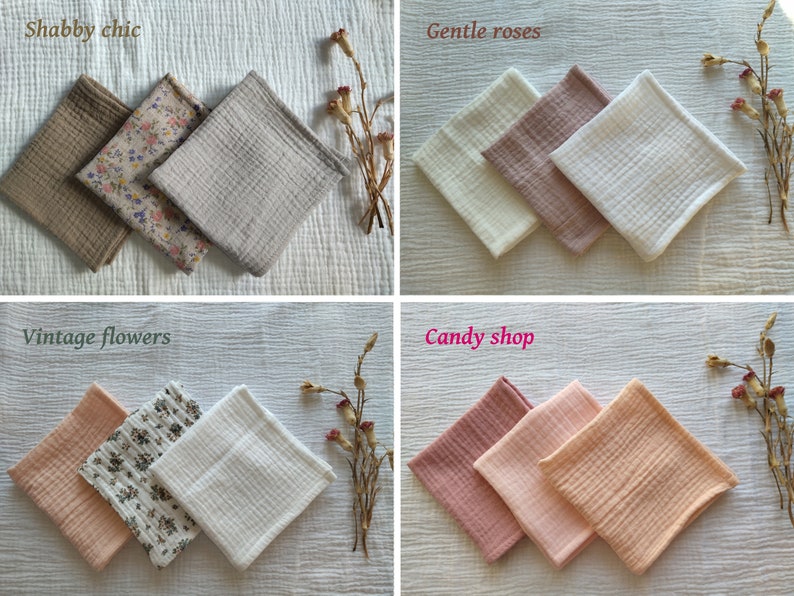 Set of Muslin Handkerchiefs, Organic Cotton Hankie, Soft Double Gauze Handkerchief, Eco Friendly Tissues, Zero Waste / Reusable / Handmade image 5
