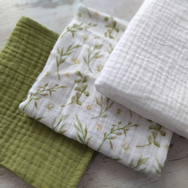 Muslin Handkerchiefs, Set of 3 Soft Double Gauze Hankies, Floral Handkerchief, Eco Friendly Cotton Tissues, Zero Waste/ Reusable, Handmade