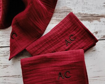 Christmas Personalised Gift, Muslin Cotton Hankerchiefs, Initials / Name Embroidered Handkerchief