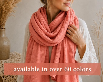 Muslin Scarf for Woman, Lightweight Organic Cotton Gauze Scarves, Soft Shawl in Various Colors