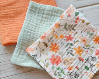 Spring Meadow Muslin Handkerchiefs, Set of 3 Soft Double Gauze Hankies, Floral Cotton Hankerchief