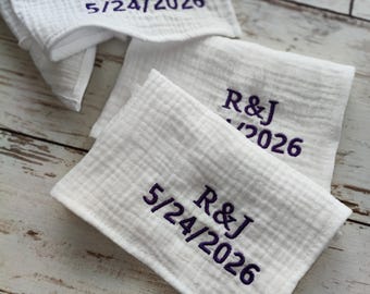 Personalized Wedding Handkerchiefs, Muslin Cotton Hankerchiefs, Initials / Name Embroidered, Monogrammed Gift