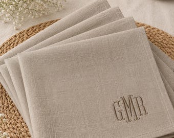 Personalised Linen Handkerchiefs, Initials / Custom Name Embroidered Large Hankie / Napkins