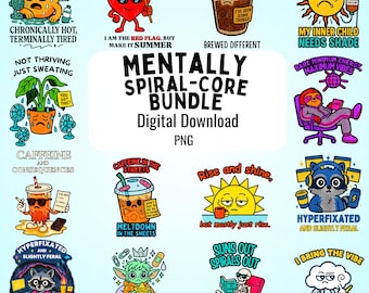 Mental Health Stickers PNG Bundle | Spiral-Core Therapy Humor Printable Stickers | Funny Digital Download for Journals Planners & Cricut