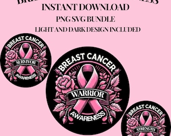 Cancer Survivor SVG PNG Bundle | Warrior Strength Pink Ribbon Design | Breast Cancer Awareness Instant Download for Cricut