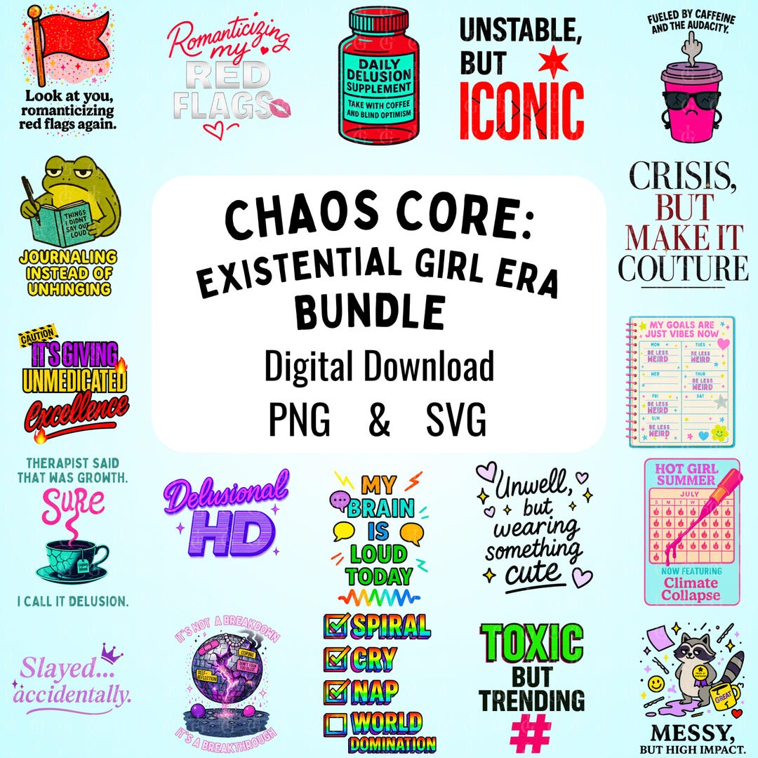 スパイラルコアステッカーシートセット | Gen Zのメンタルヘルスのための面白いデジタルダウンロード -  Cricutやプランナー用のPNG/SVGファイル - Etsy 日本