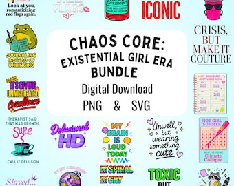 Sticker Sheet SVG PNG Bundle | Spiral-Core Funny Gen Z Mental Health | Print & Cut Sheets for Cricut Planners and Sublimation