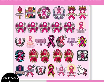 Cancer Fighter SVG PNG Bundle | Pink Ribbon Faith Hope Strength Clipart | Cricut & Silhouette Cut Files | Instant Download