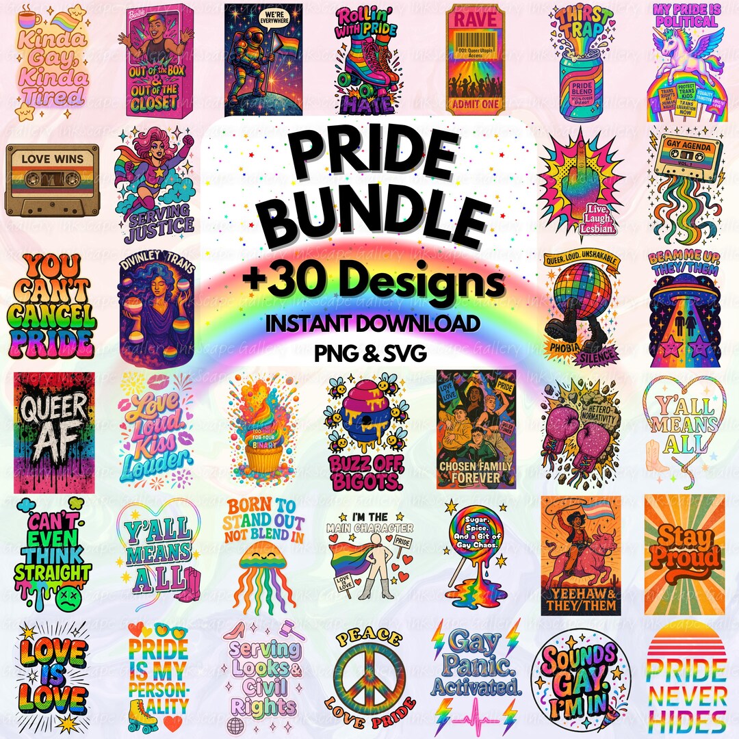 Pride SVG PNG Bundle | 30+ LGBTQ+ Clipart Pack | Trans Nonbinary Gay ...