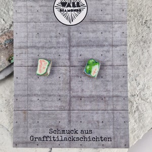 Dainty ear studs made of graffiti paint layers Upcycling jewelry Christmas gift Street art fashion graffiti jewelry. Sustainable product