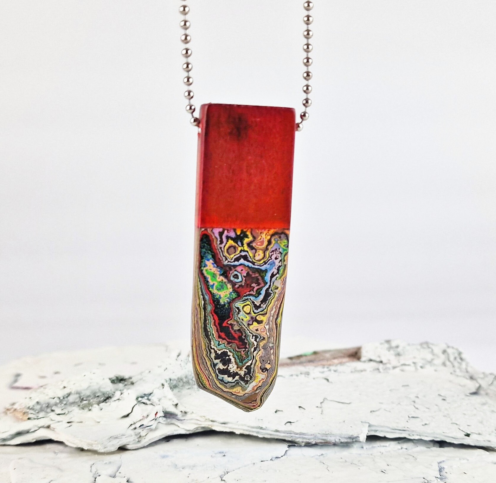 Necklace with pendants made of graffiti lacquer layers Upcycling Jewelry