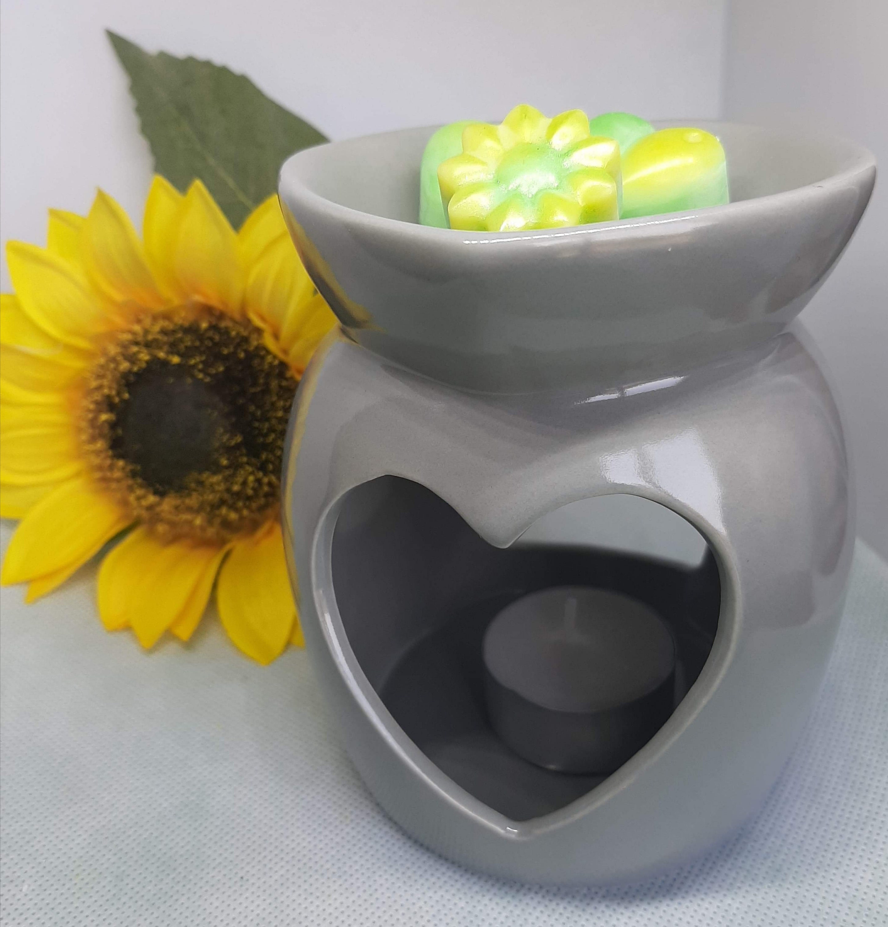 Forme de Coeur sur Le Dessus Fondeur Cire en Céramique/Brûleur - Gris