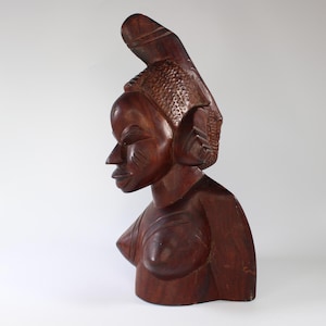 Vintage Large Carved Wooden Bust of African Woman Statue Figure Home Décor Solid Wood 14&#39;&#39;