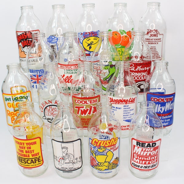 Vintage Retro Unigate Advertising 1 Pint Milk Bottles 1980s Collectible Glass Bottles Colourful & Decorative