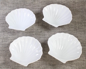 Set of 4 White Ceramic Scallops Shells Seashells Serving Dishes Made in Spain