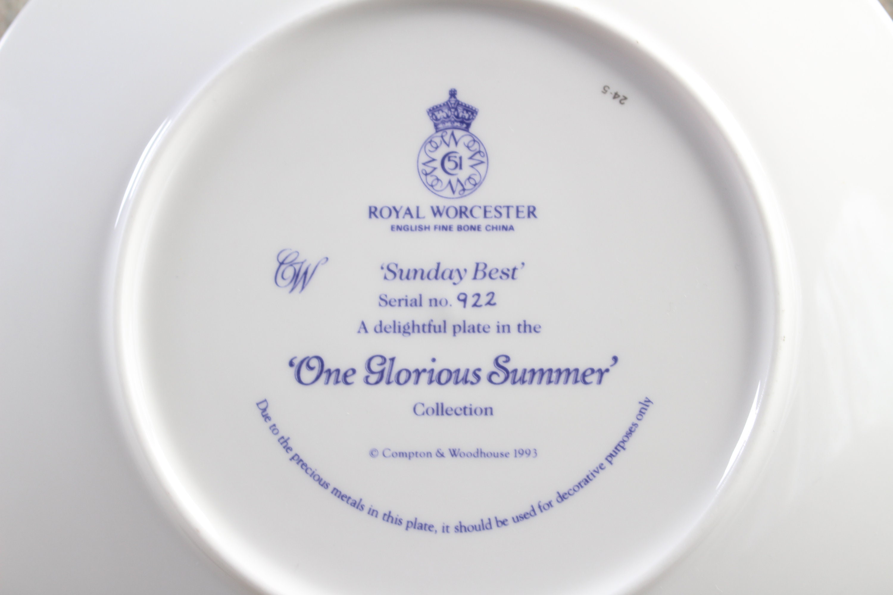 Vintage Royal Worcester One Glorious Summer Plate - Sunday Best
