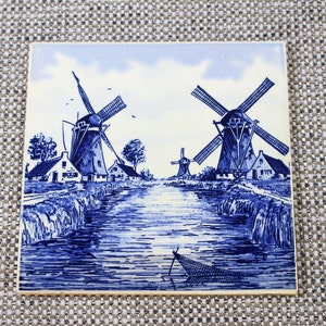 Vintage Delft azul pintado a mano azulejo Holanda molinos de viento holandeses coleccionables azulejo cerámico