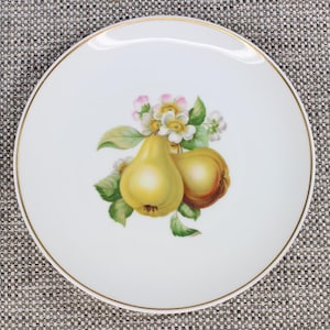 Vintage Hutschenreuther Selb Bavaria Porcelain 8” Fruit Plate Pears with Gold Rim