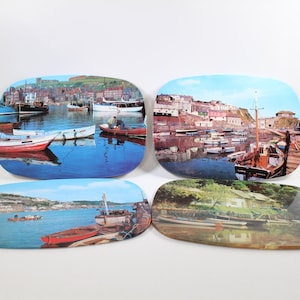 Vintage 1950s Placemats. Set of 4 placemats with East Coast Scenes including Whitby. Vintage Table, Kitchen mats.