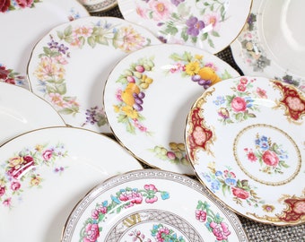 Random Selection of 6 x Vintage English Bone China Floral Multicoloured Tea Plates Tea Party Mix & Match