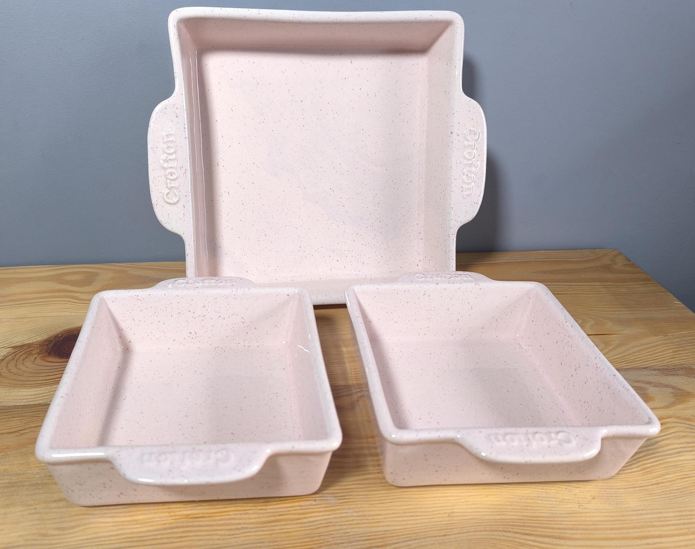 3x Crofton Cookware Square Pink Baking Dishes Stoneware