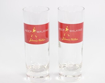Set of 2 Vintage Johnnie Walker Whisky Glasses 200ml 'Keep Walking'