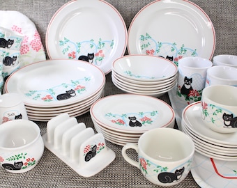Vintage Retro 1980s Sadler / Boots Black Cat Plates, Bowls, Cups, Saucers, Mugs, Napkin Holder, Tray, Salt & Pepper Shakers Multi Listing