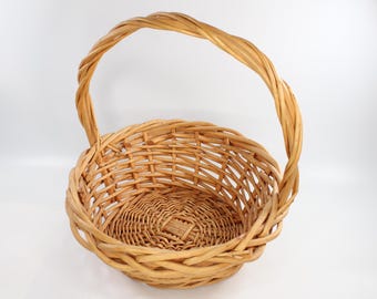 Round Wicker Basket with Handle – Rustic Natural Woven Storage Basket, Boho Home Decor, Picnic Basket, Farmhouse Style Organiser