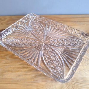 Vintage Lead Crystal Glass Serving Tray, Relish Dish, Snack Box, Vanity Tray, Toiletry Tray, Mid Century Decorative Serving Tray 31cm x 22cm