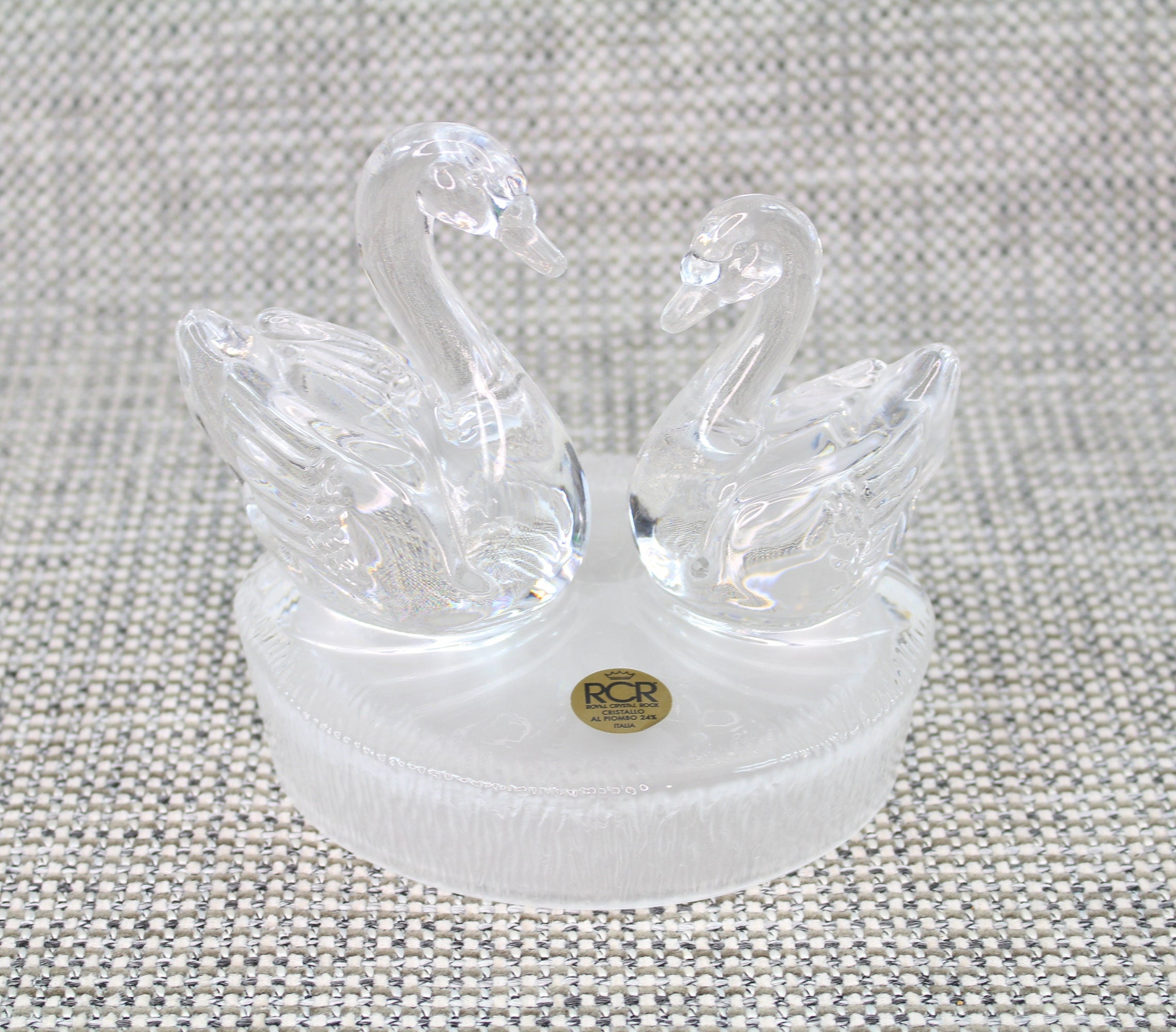 RCR Swans Ornament Figurine Royal Crystal Rock Cristallo Al Piombo
