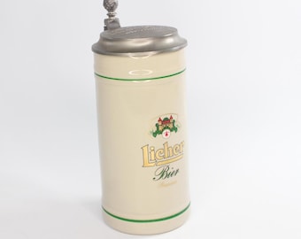 Vintage Licher Beer Stein 0.5L – Rastal Ceramic Tankard with Pewter Lid – Collectible Beer Mug – Retro German Barware Gift