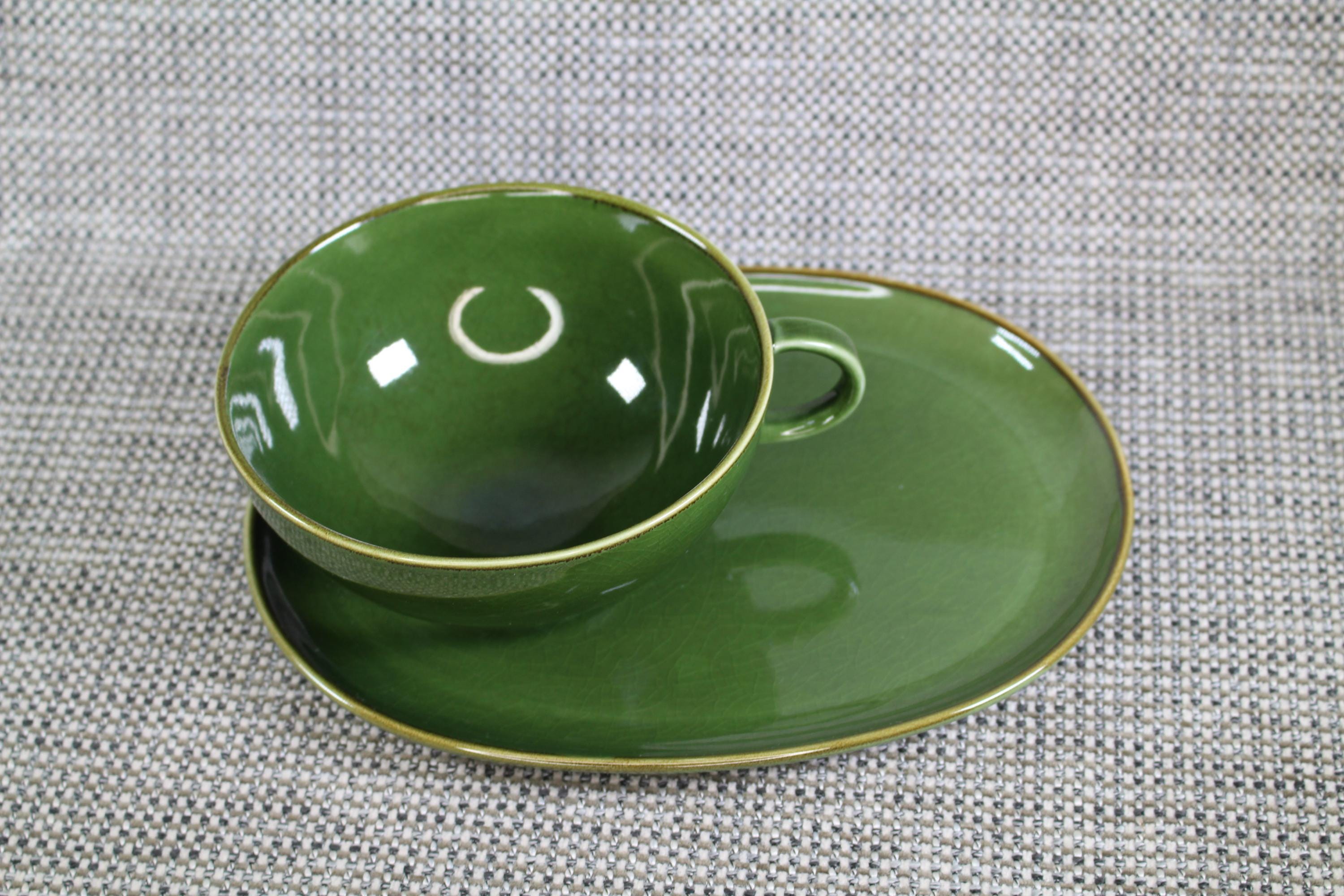 IKEA 18004 Dark Green Soup Bowl Cup and Sandwich Plate - Vintage