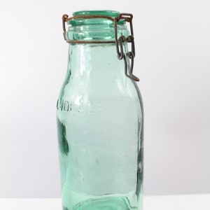 Vintage Retro L&#39;IDEALE Large Heavy Aqua Green Glass Jar 1.5 Litre French Preserving Jar, Thick Glass Storage Jar Decorative Lideale Jar