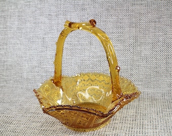 アンバーガラス製バスケット ヴィンテージ アンバーブラウン ガラス 装飾バスケット フルーツ