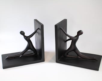 Pair of Black Resin Bookends | Abstract Human Figures | Modern Home Decor | Unique Sculpture Book Holders | Gift for Book Lovers