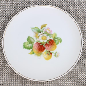 Vintage Hutschenreuther Selb Bavaria Porcelain 8” Fruit Plate Strawberries with Gold Rim