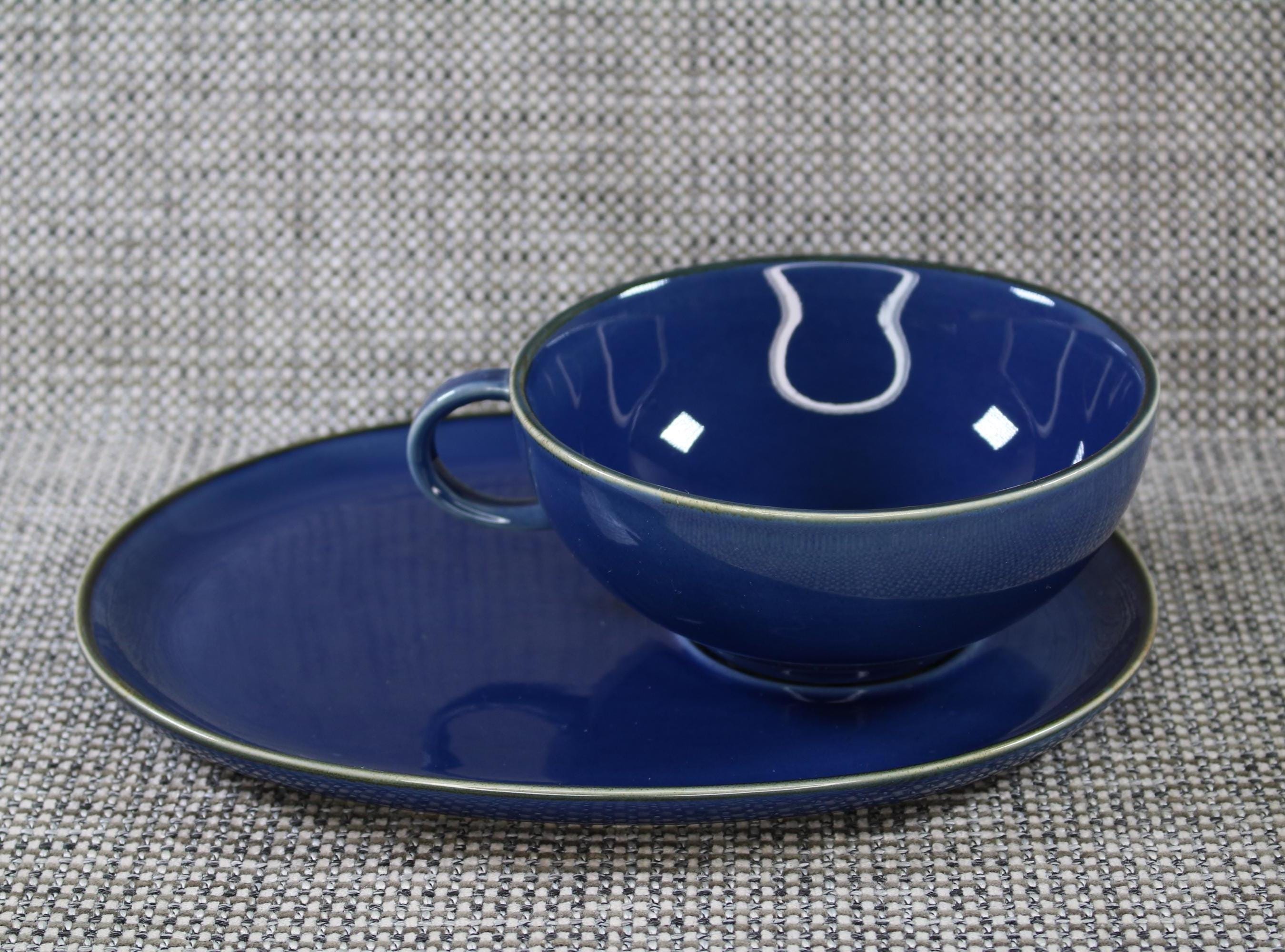 IKEA 18004 Dark Blue Soup Bowl Cup and Sandwich Plate - Vintage