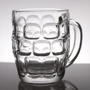 Vintage DEMA Half Pint Beer Glass Tankard Dimpled Glass Made in England Retro Barware 'Crown Stamp 1370'