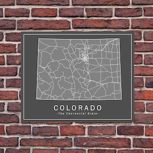 Colorado Map Print, Map Art, The Centennial State, Road Map, Home Office Wall Décor, Personalized Map Gift, Laminated Glossy Poster