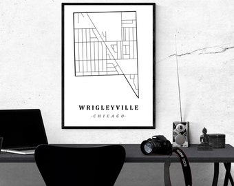 Wrigleyville Chicago Neighborhood Map, Wall Art, Map Print, Home Office Wall Décor, Personalized Map Gift, Custom Neighborhood Map