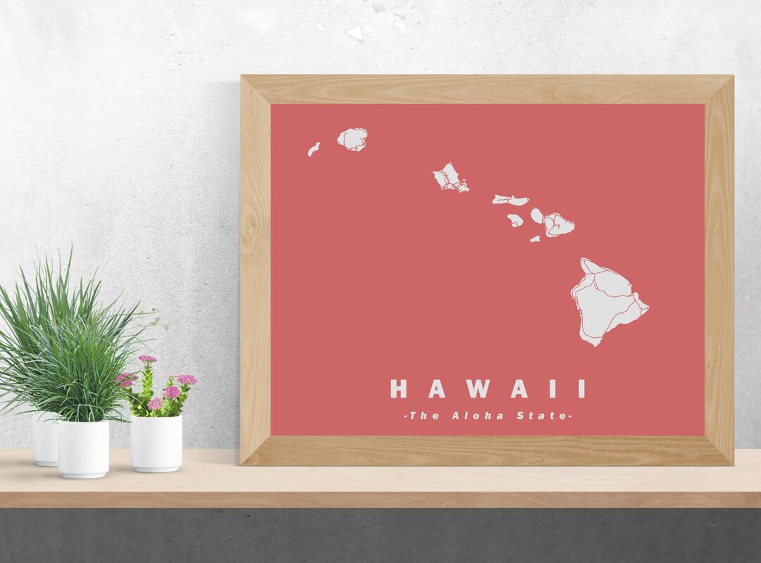 Hawaii Map Print, Map Art, the Aloha State, Road Map, Home Office Wall ...