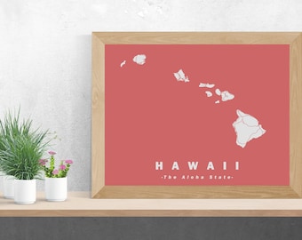 Hawaii Map Print, Map Art, The Aloha State, Road Map, Home Office Wall Décor, Personalized Map Gift, Laminated Glossy Poster, Modern Style