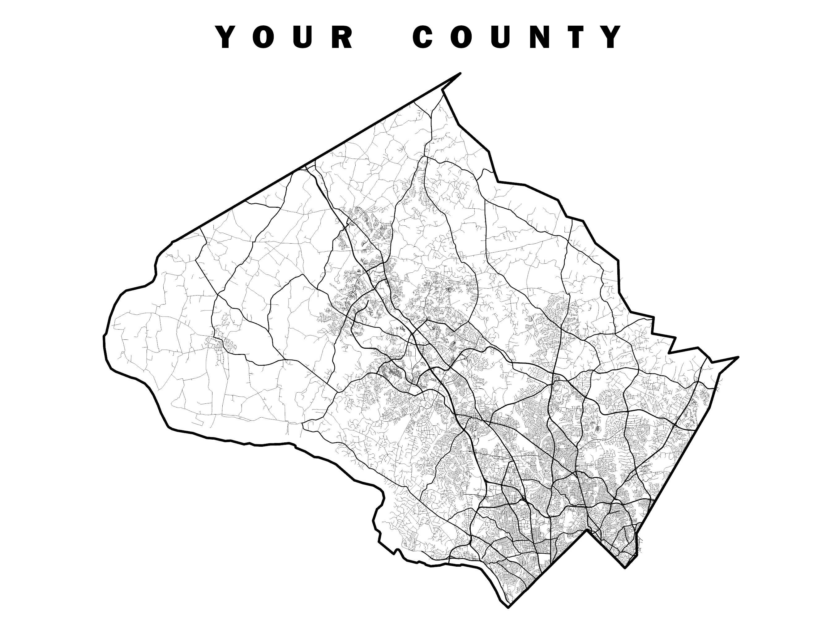DIGITAL Custom County Map, Map Print, Digital Download, County Road Map ...