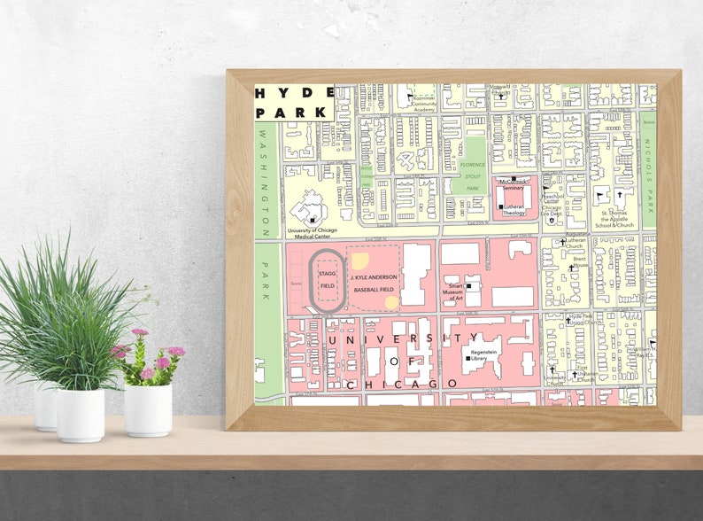 Hyde Park Print Chicago Neighborhood Map Hyde Park Download Etsy