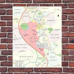 Blacksburg Map Print, Map Art, Virginia Tech Map, Home Office Wall Décor, Personalized Map Gift, Reference Map, Blacksburg Neighborhood Map