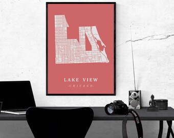 Lakeview Chicago Neighborhood Map, Wall Art, Map Print, Home Office Wall Décor, Personalized Map Gift, Custom Neighborhood Map, Minimalist