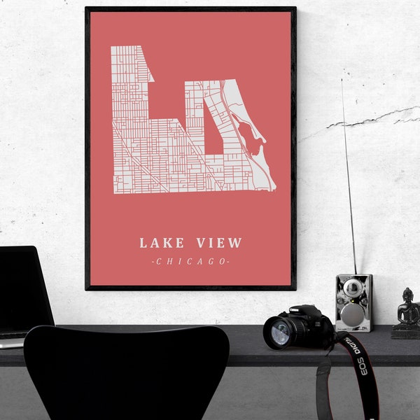 Lakeview Chicago Neighborhood Map, Wall Art, Map Print, Home Office Wall Décor, Personalized Map Gift, Custom Neighborhood Map, Minimalist