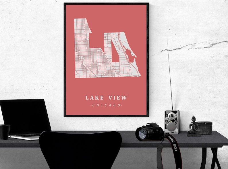 Lakeview Chicago Neighborhood Map Wall Art Map Print Home Etsy