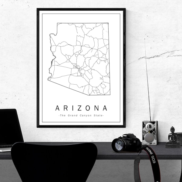 Arizona Map Print, Map Art, Road Map, Grand Canyon State, Instant Download, Digital, Home Wall Décor, Personalized Map Gift, Glossy Poster