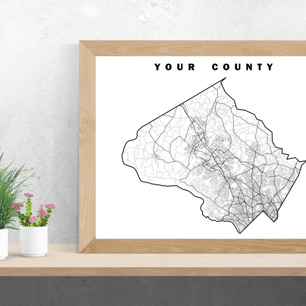 DIGITAL Custom County Map, Map Print, Digital Download, County Road Map